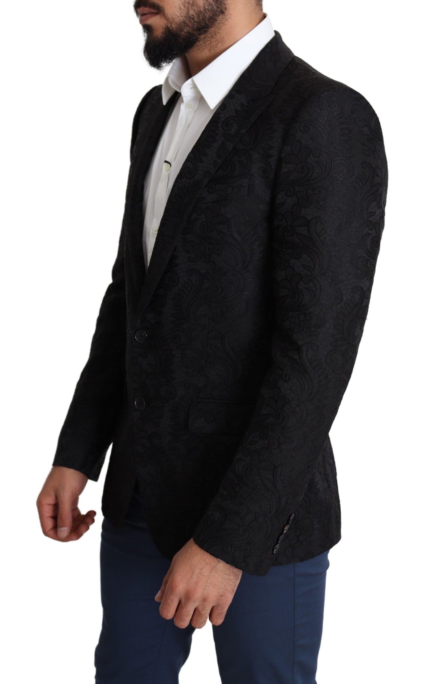 Dolce & Gabbana Elegant Black Floral Martini Blazer Jacket