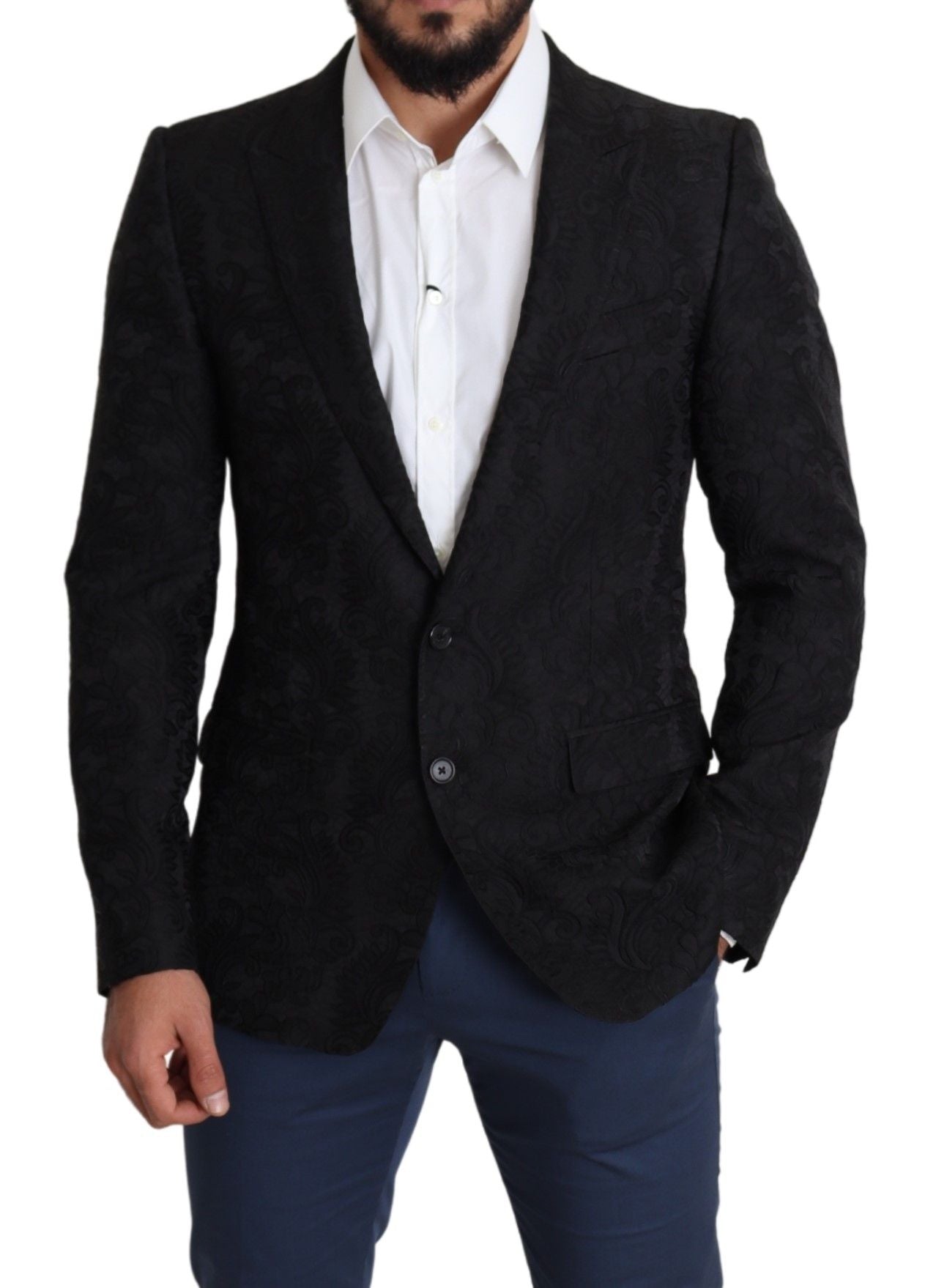 Dolce & Gabbana Elegant Black Floral Martini Blazer Jacket