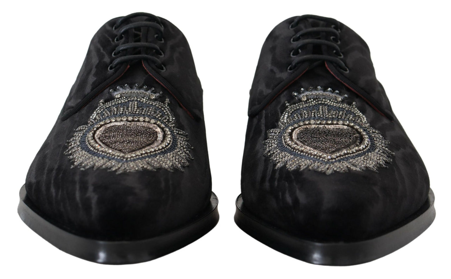 Dolce & Gabbana Elegant Black Derby Shoes with Heart Embroidery