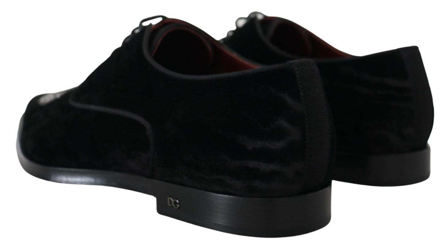 Dolce & Gabbana Elegant Black Derby Shoes with Heart Embroidery