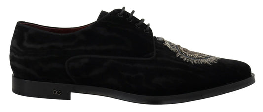 Dolce & Gabbana Elegant Black Derby Shoes with Heart Embroidery