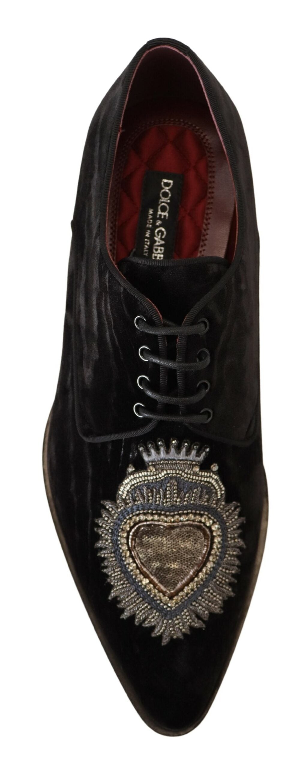 Dolce & Gabbana Elegant Black Derby Shoes with Heart Embroidery