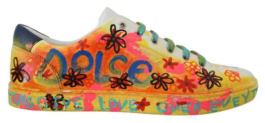 Dolce & Gabbana Multicolor Handpainted Low Top Leather Sneakers