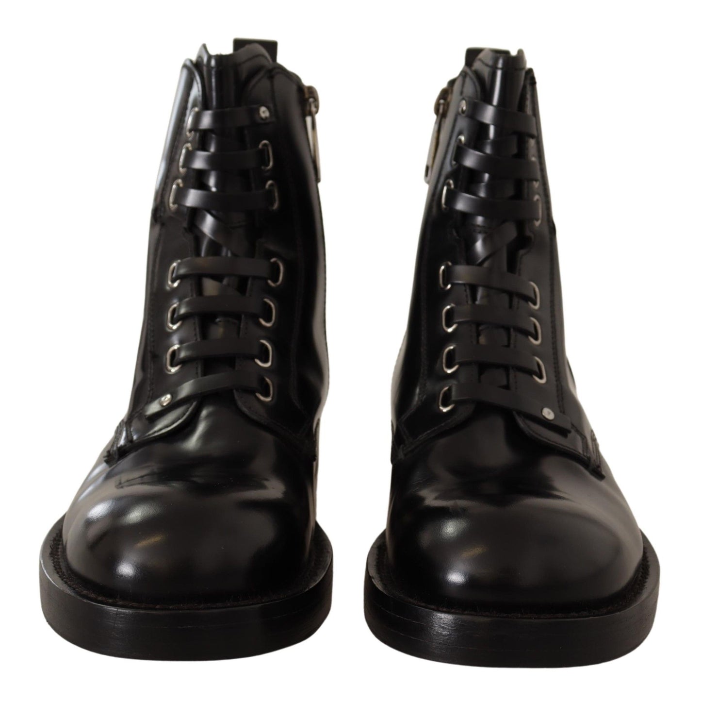 Dolce & Gabbana Elegant Black Leather Lace-Up Boots