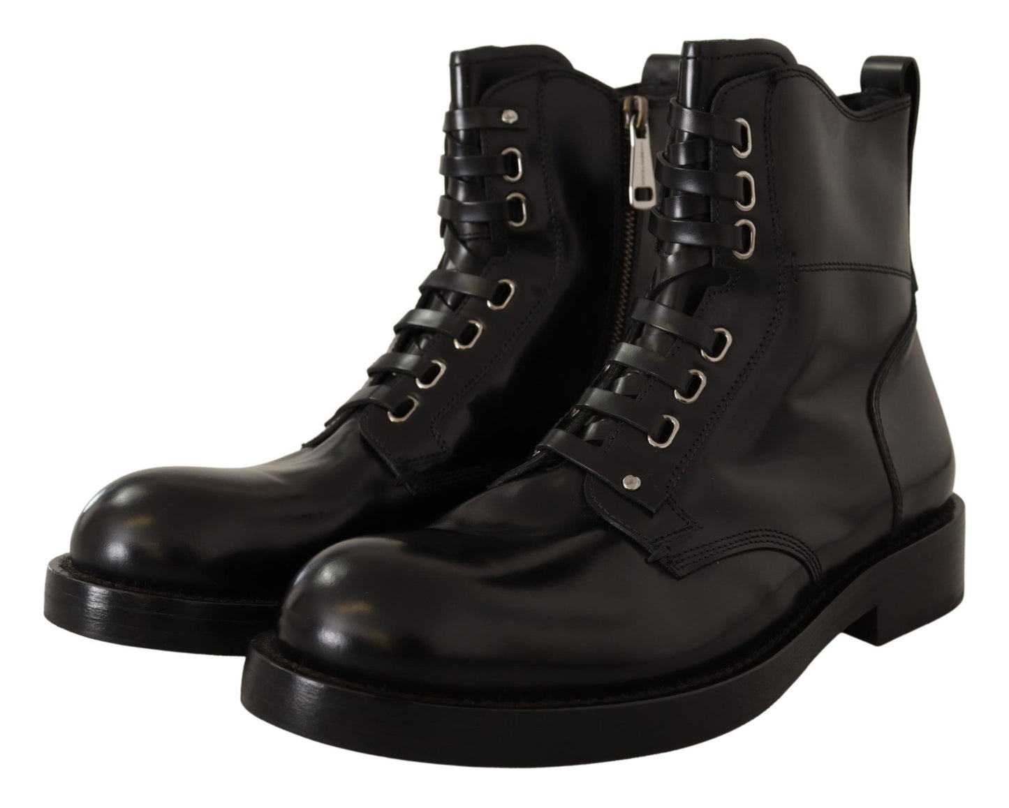 Dolce & Gabbana Elegant Black Leather Lace-Up Boots