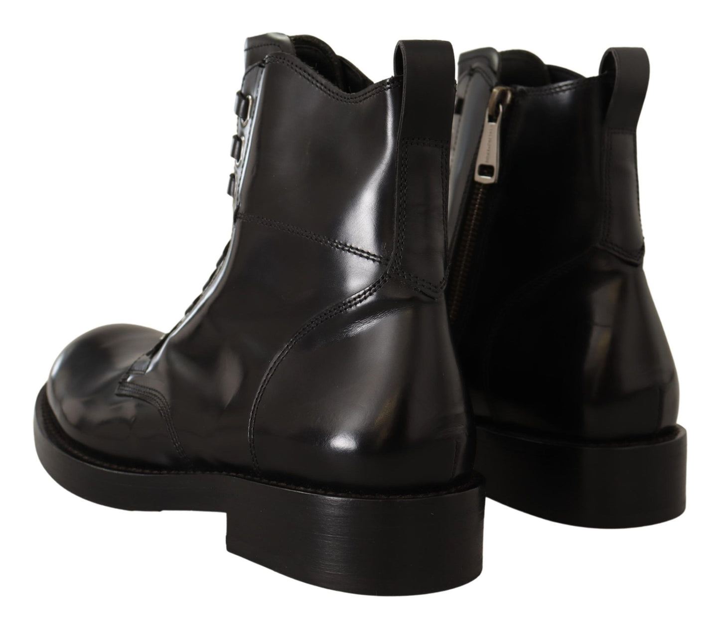 Dolce & Gabbana Elegant Black Leather Lace-Up Boots