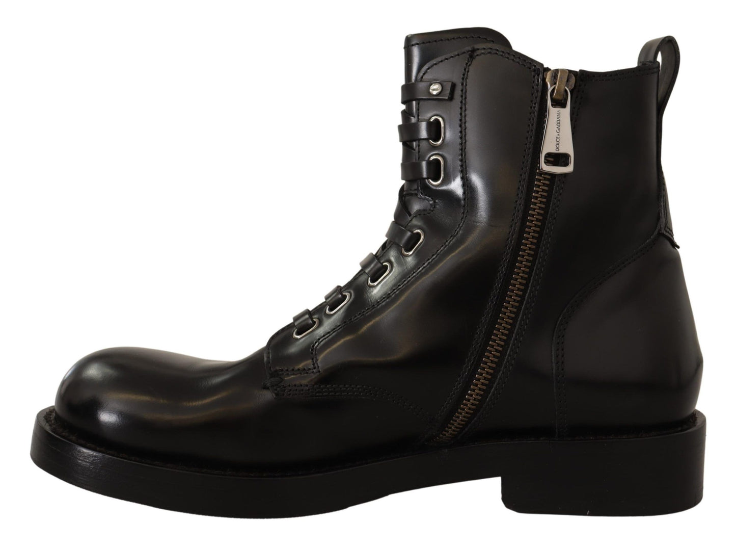 Dolce & Gabbana Elegant Black Leather Lace-Up Boots