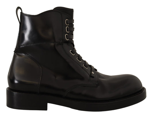 Dolce & Gabbana Elegant Black Leather Lace-Up Boots