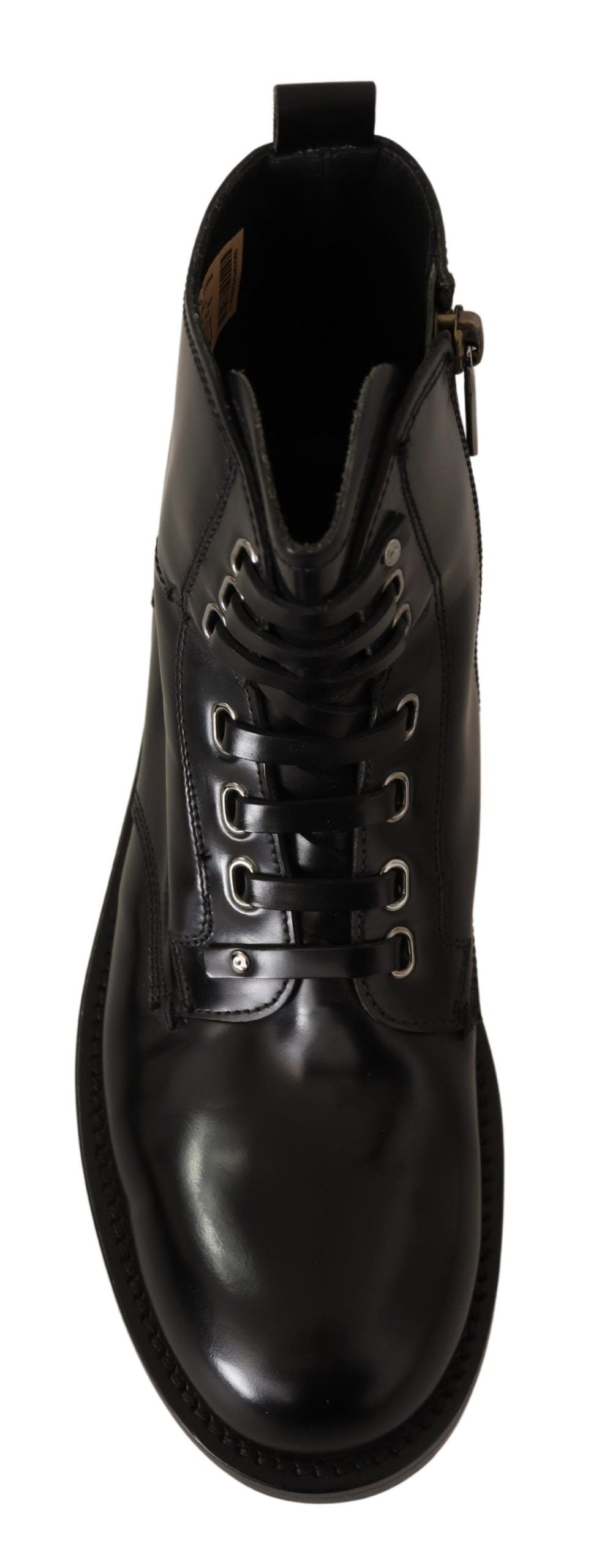 Dolce & Gabbana Elegant Black Leather Lace-Up Boots