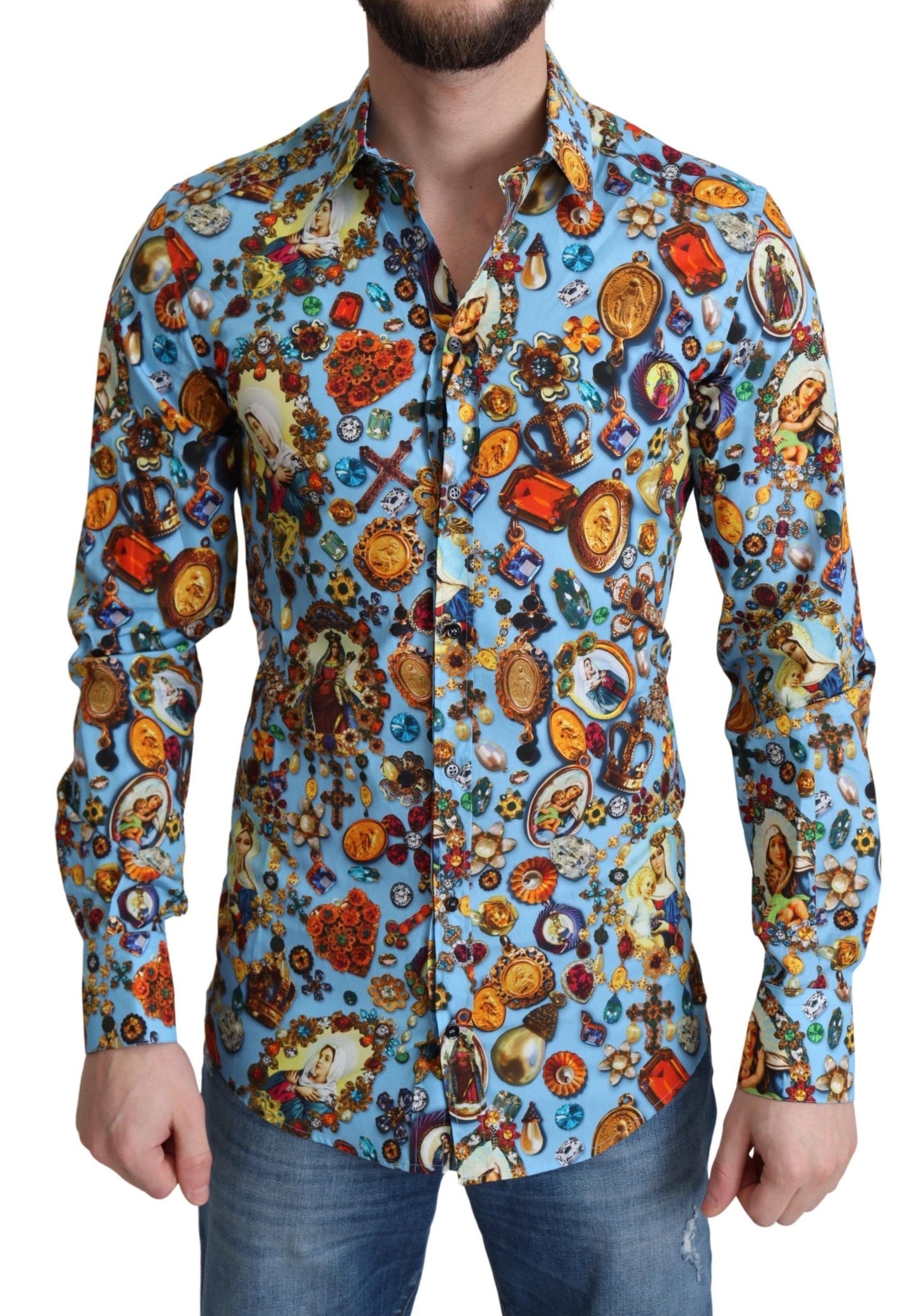 Dolce & Gabbana Elegant Slim Fit Jewelry Print Cotton Shirt