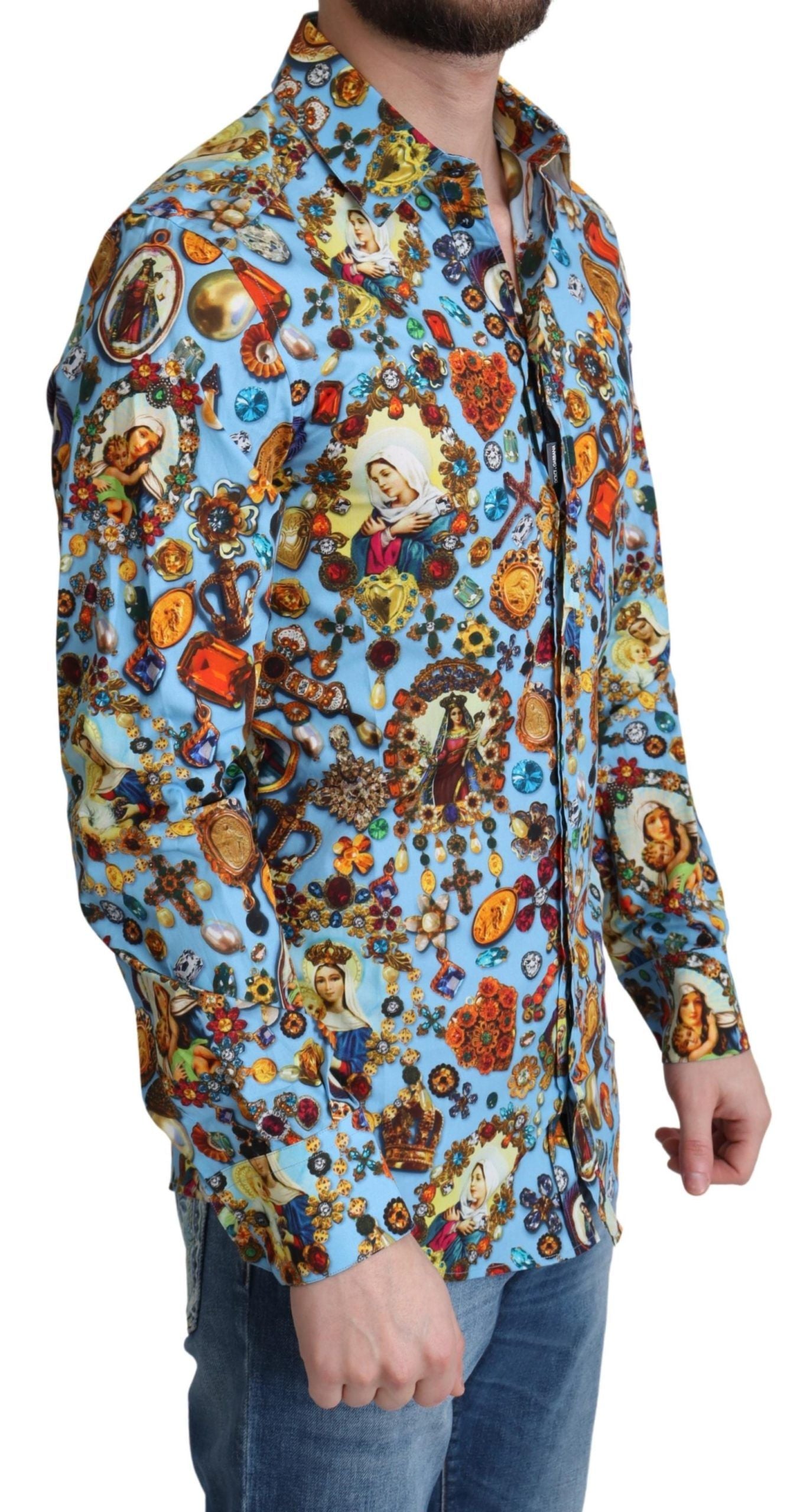 Dolce & Gabbana Elegant Slim Fit Jewelry Print Cotton Shirt