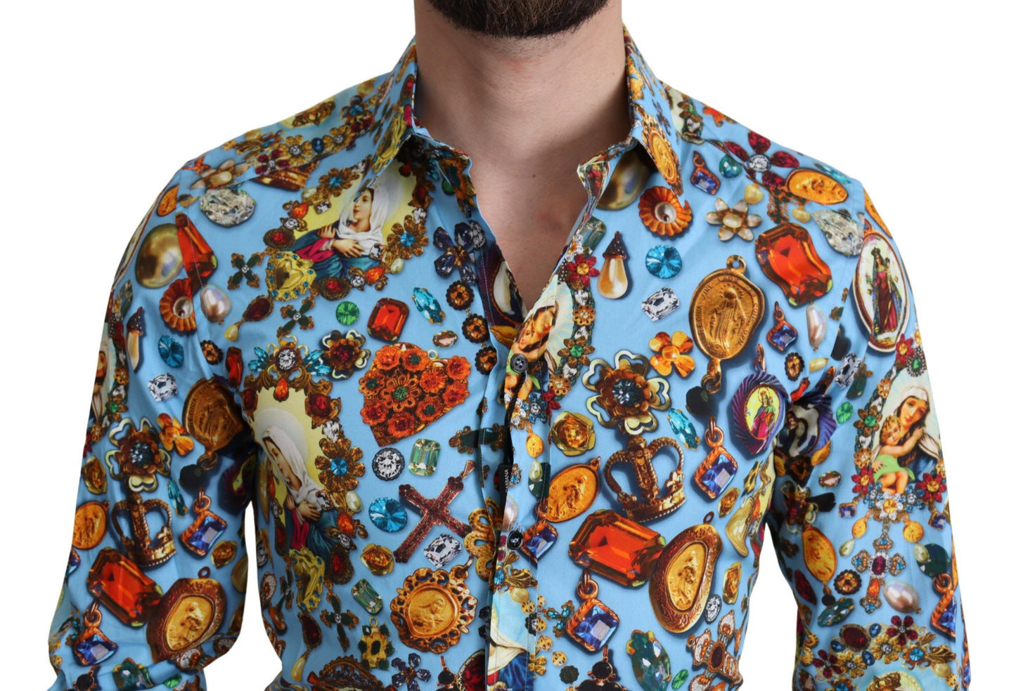 Dolce & Gabbana Elegant Slim Fit Jewelry Print Cotton Shirt