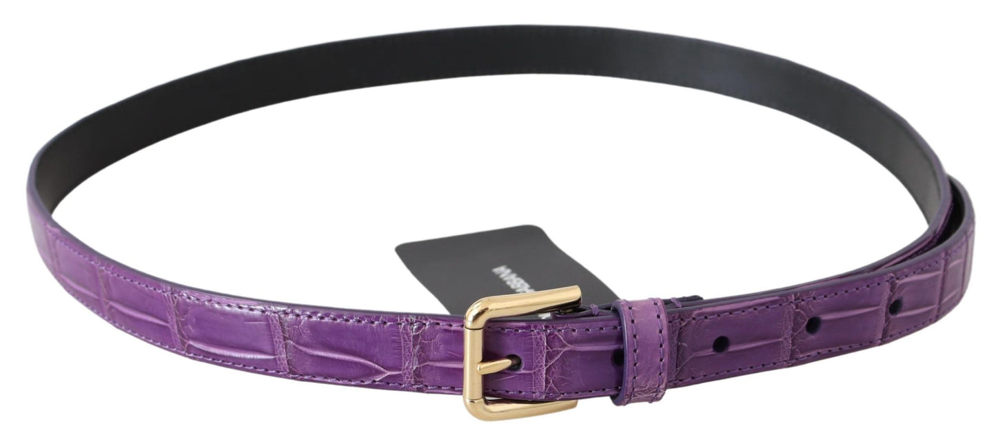 Dolce & Gabbana Elegant Purple Crocodile Leather Belt with Gold Buckle