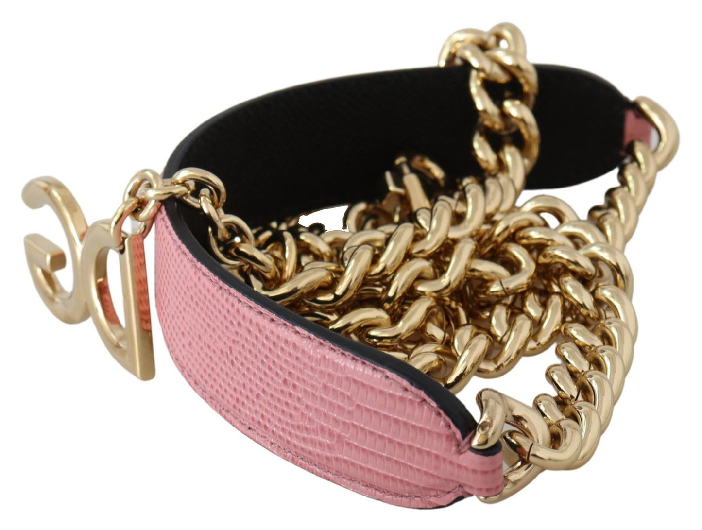 Dolce & Gabbana Chic Pink and Gold Leather Chain Strap Accessory