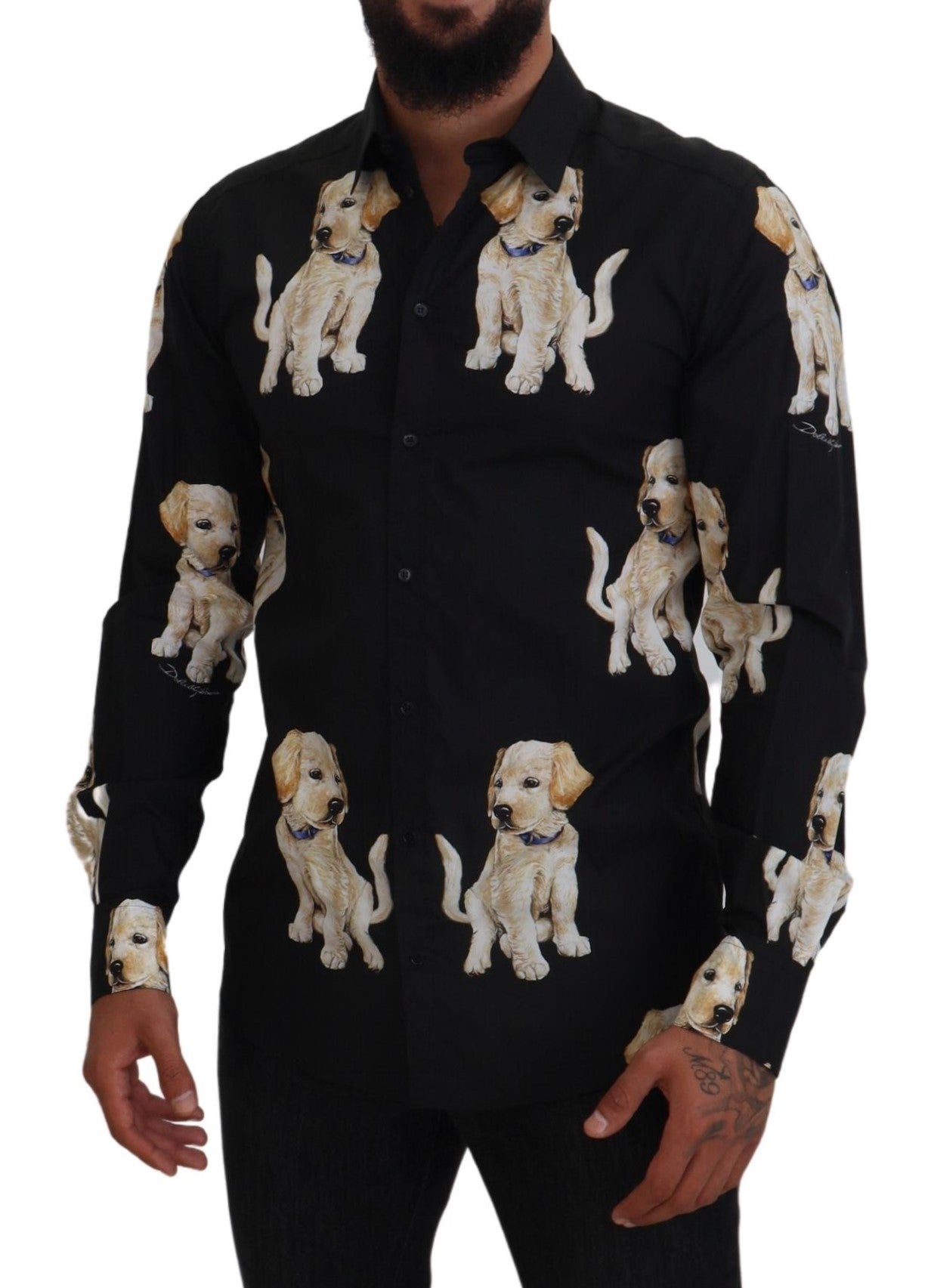 Dolce & Gabbana Elegant Black Dog Print Casual Shirt