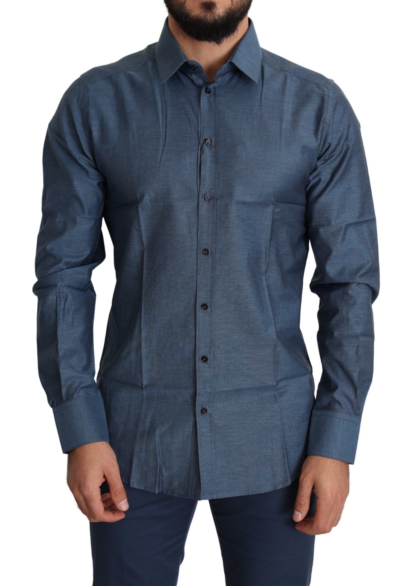 Dolce & Gabbana Elegant Slim Fit Blue Cotton Dress Shirt