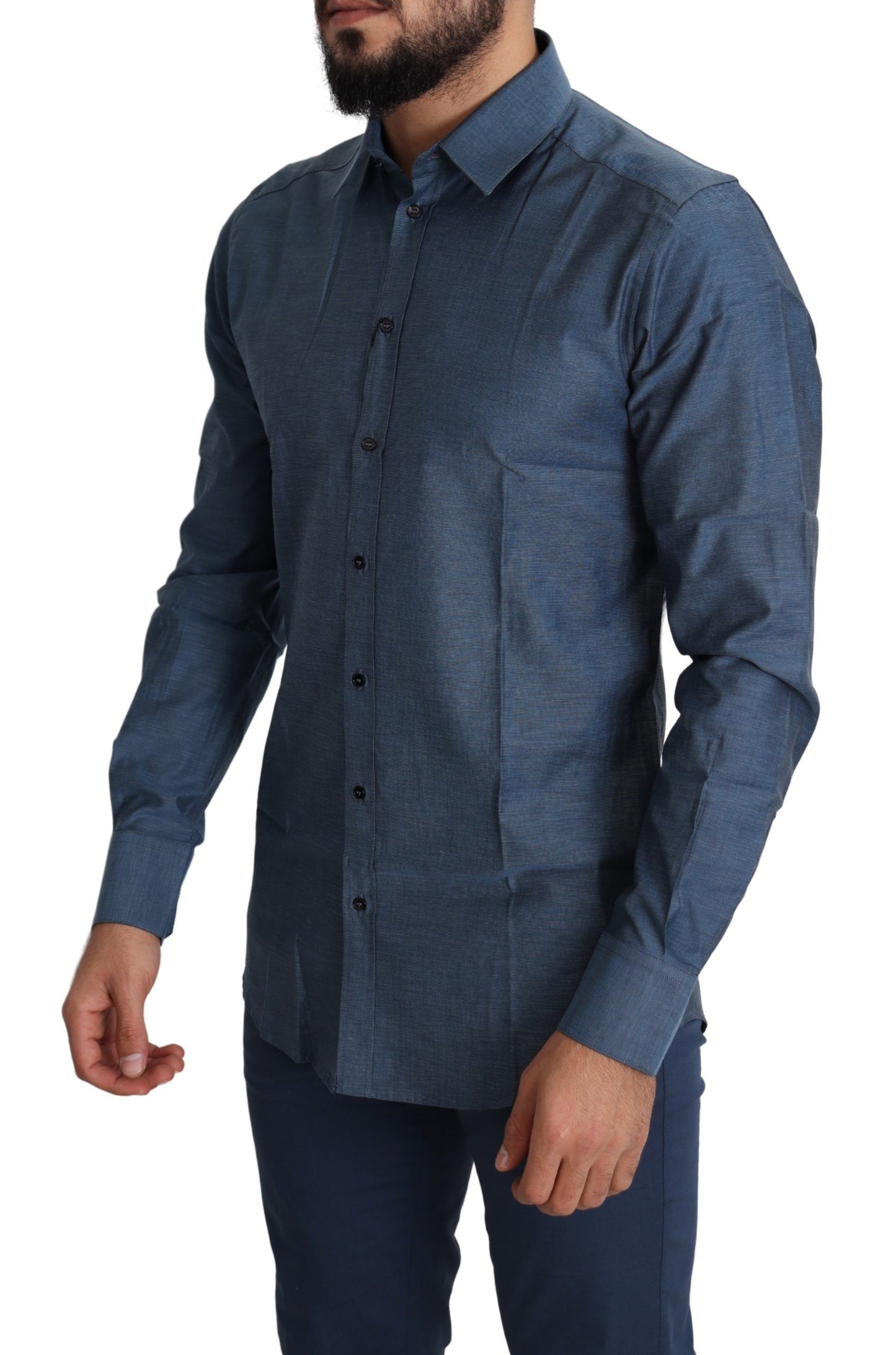 Dolce & Gabbana Elegant Slim Fit Blue Cotton Dress Shirt