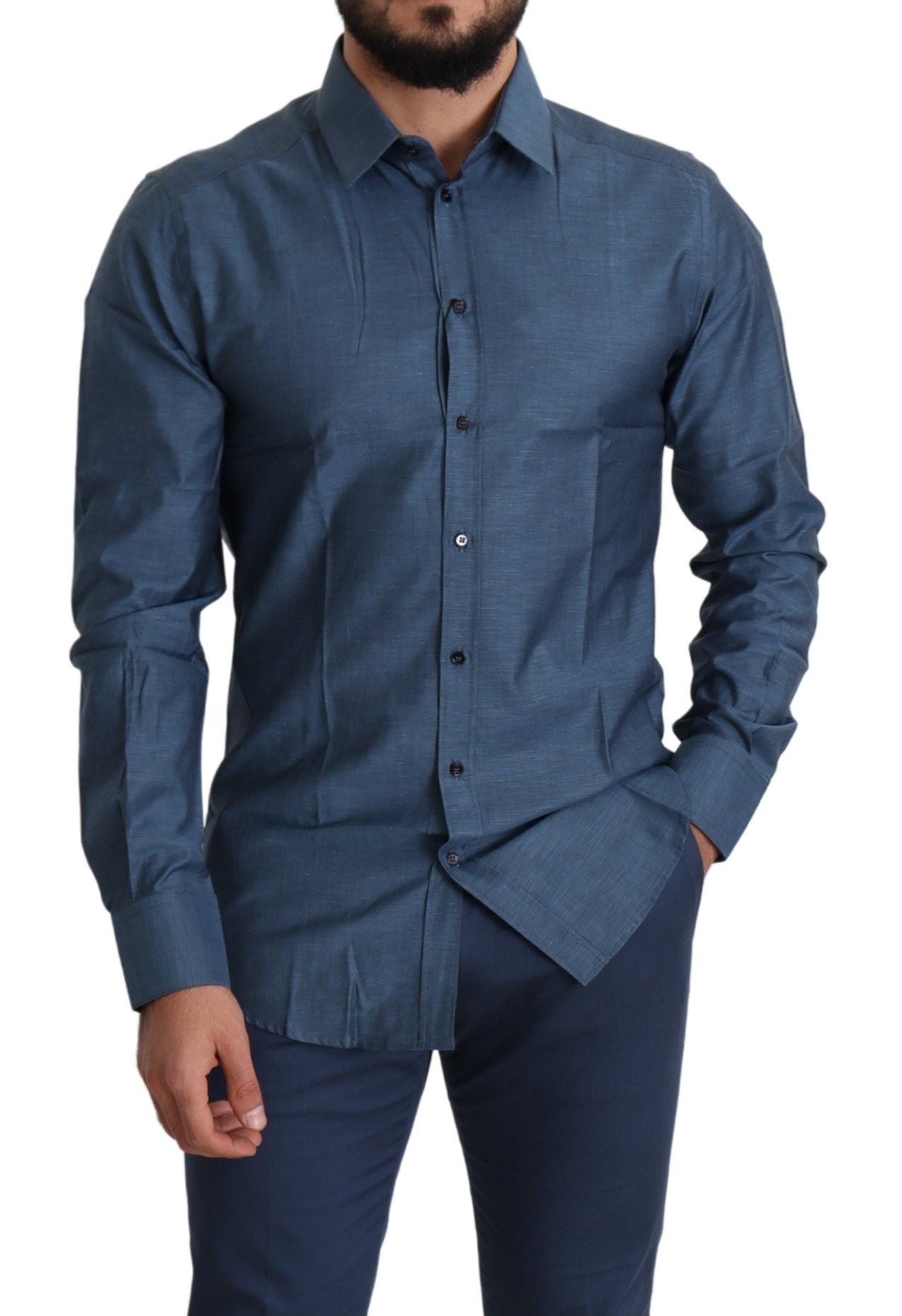 Dolce & Gabbana Elegant Slim Fit Blue Cotton Dress Shirt