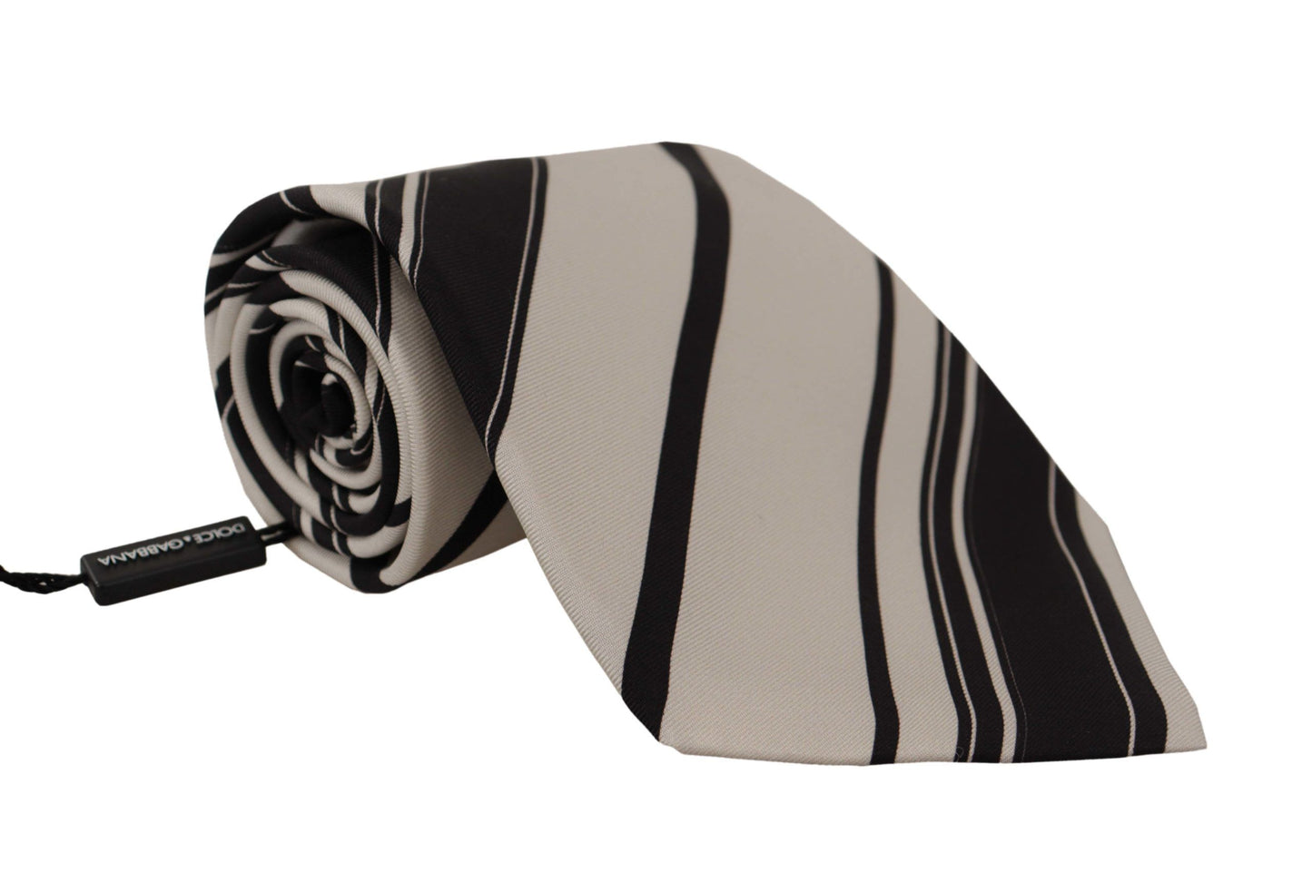 Dolce & Gabbana Black and White Silk Neck Tie