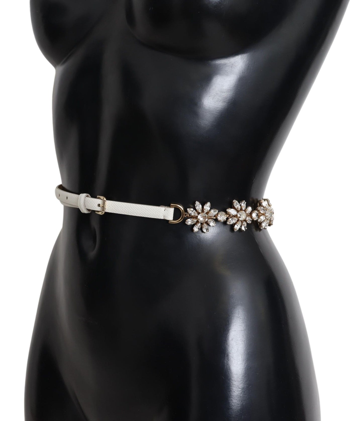 Dolce & Gabbana Crystal-Embellished White Leather Belt