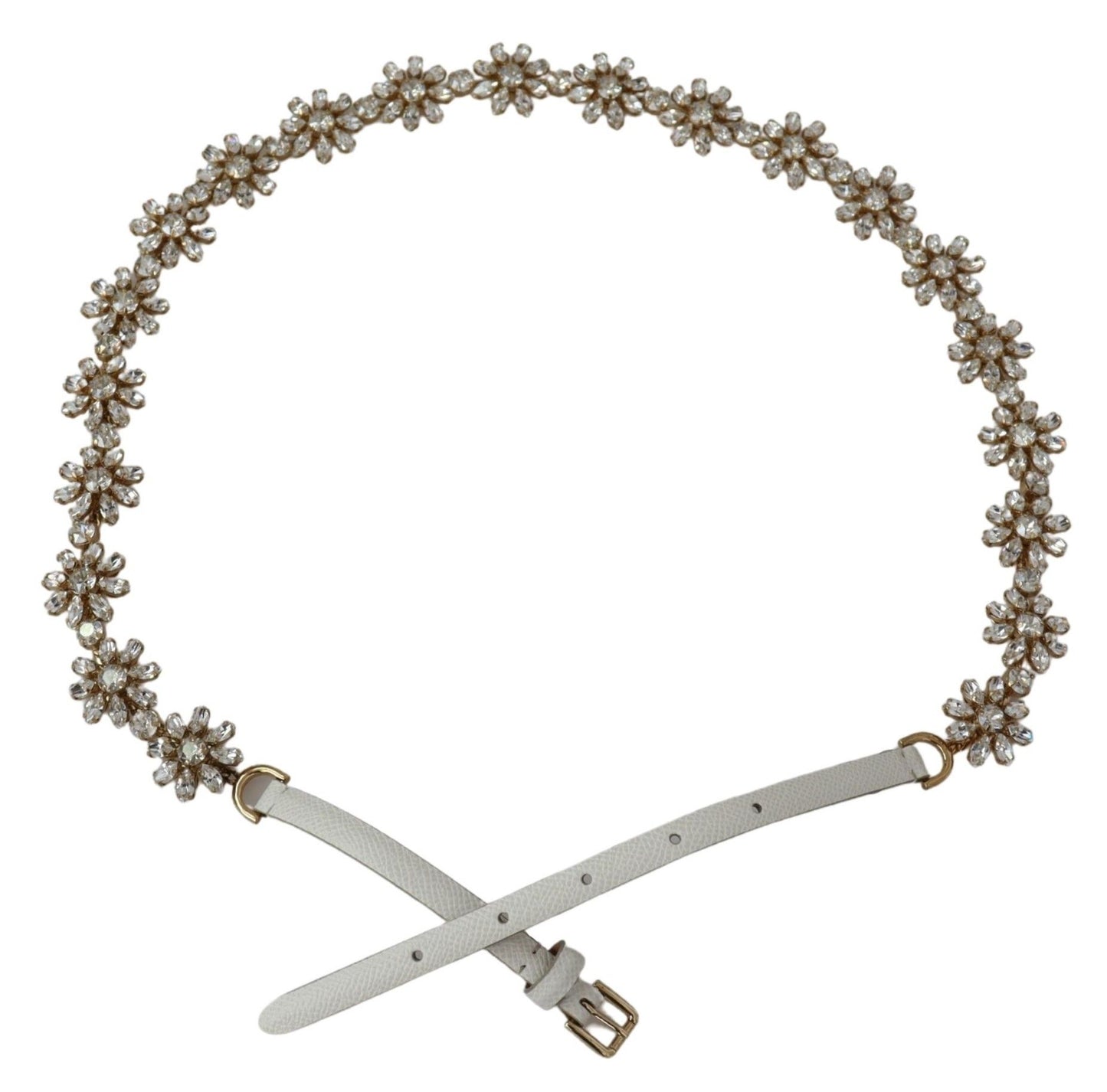 Dolce & Gabbana Crystal-Embellished White Leather Belt