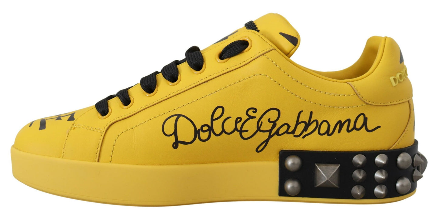 Dolce & Gabbana Exquisite Yellow Leather Casual Sneakers