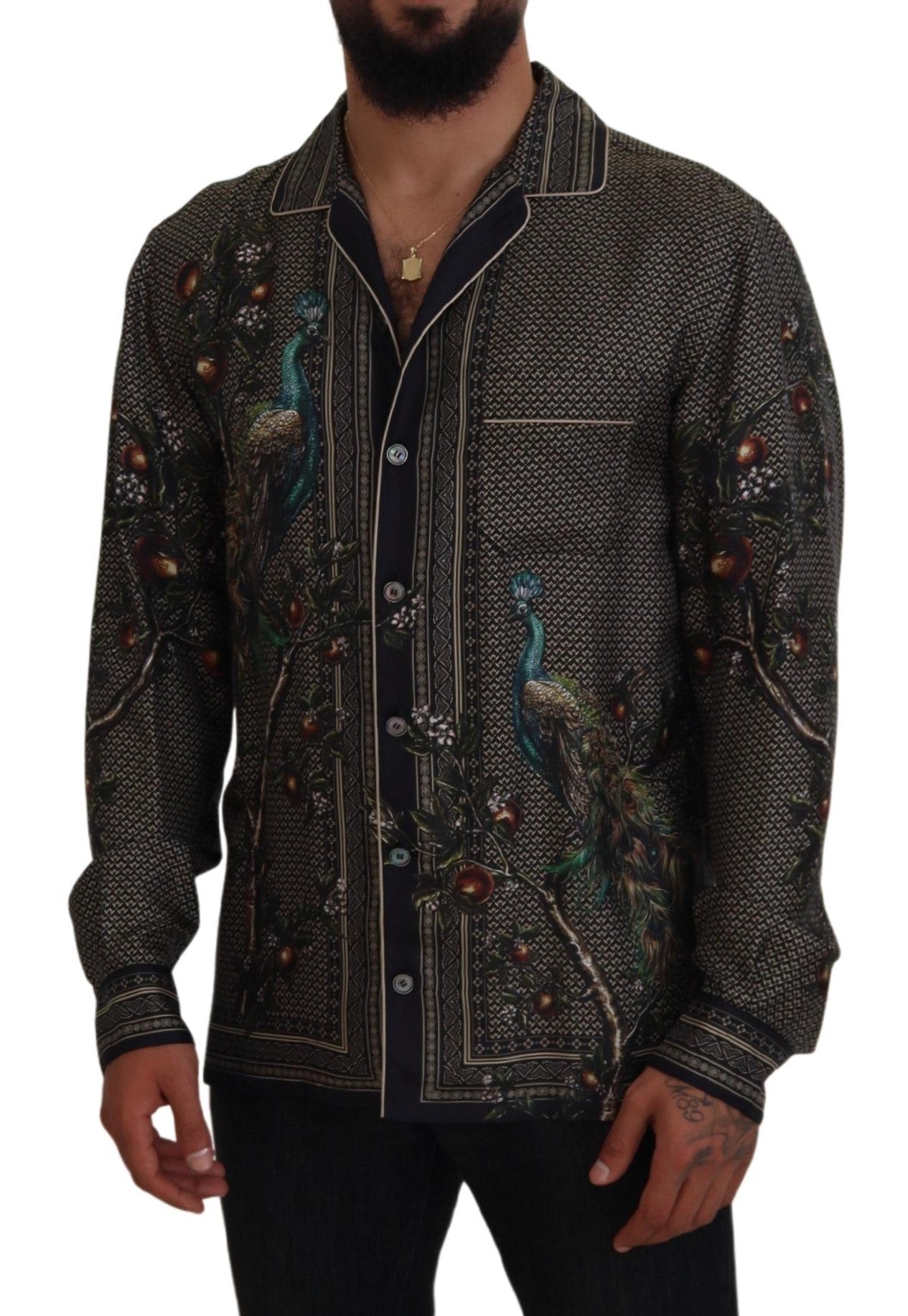 Dolce & Gabbana Multicolor Ostrich Silk Satin Casual Shirt