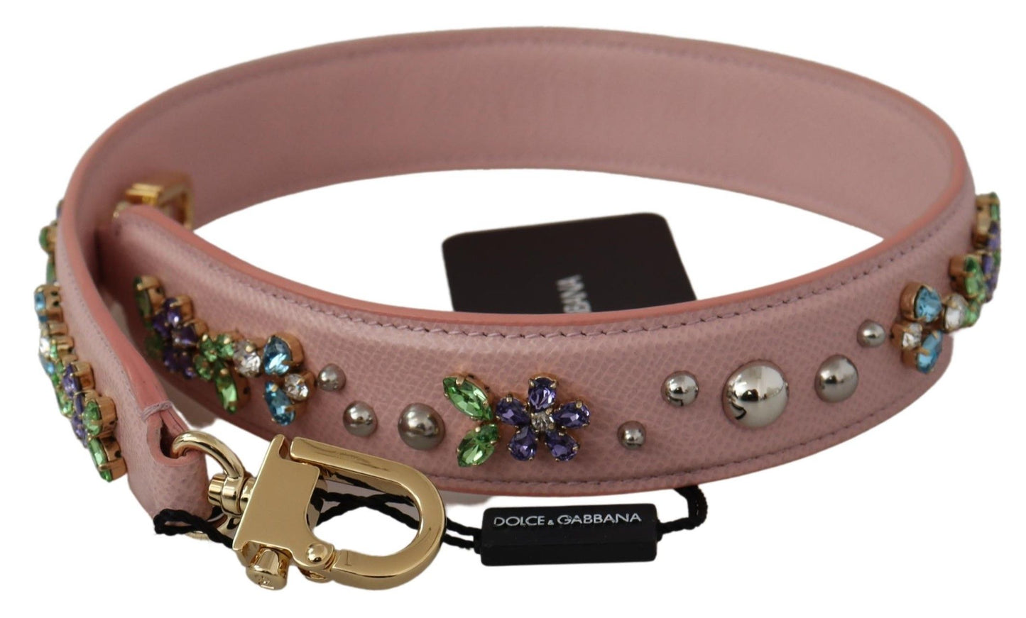 Dolce & Gabbana Pink Crystal Leather Shoulder Strap Accessory