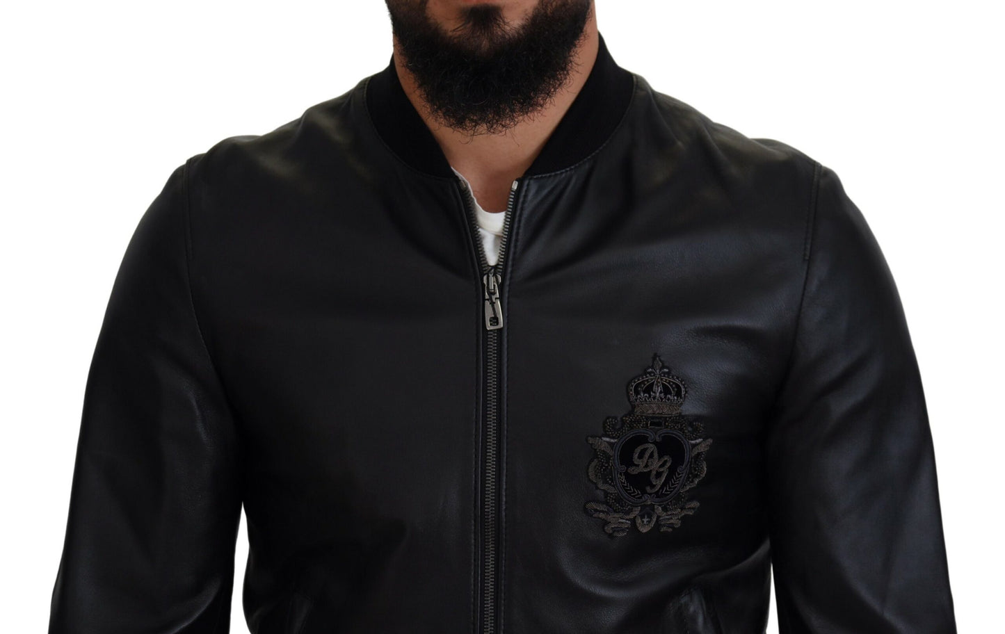 Dolce & Gabbana Elegant Black Leather Bomber Jacket