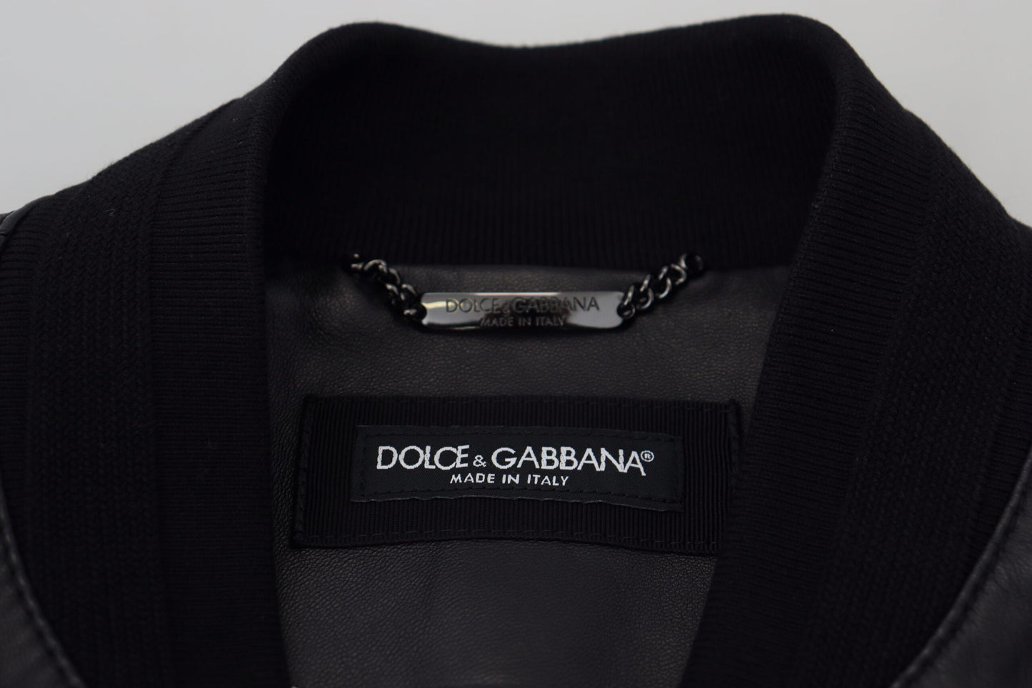 Dolce & Gabbana Elegant Black Leather Bomber Jacket