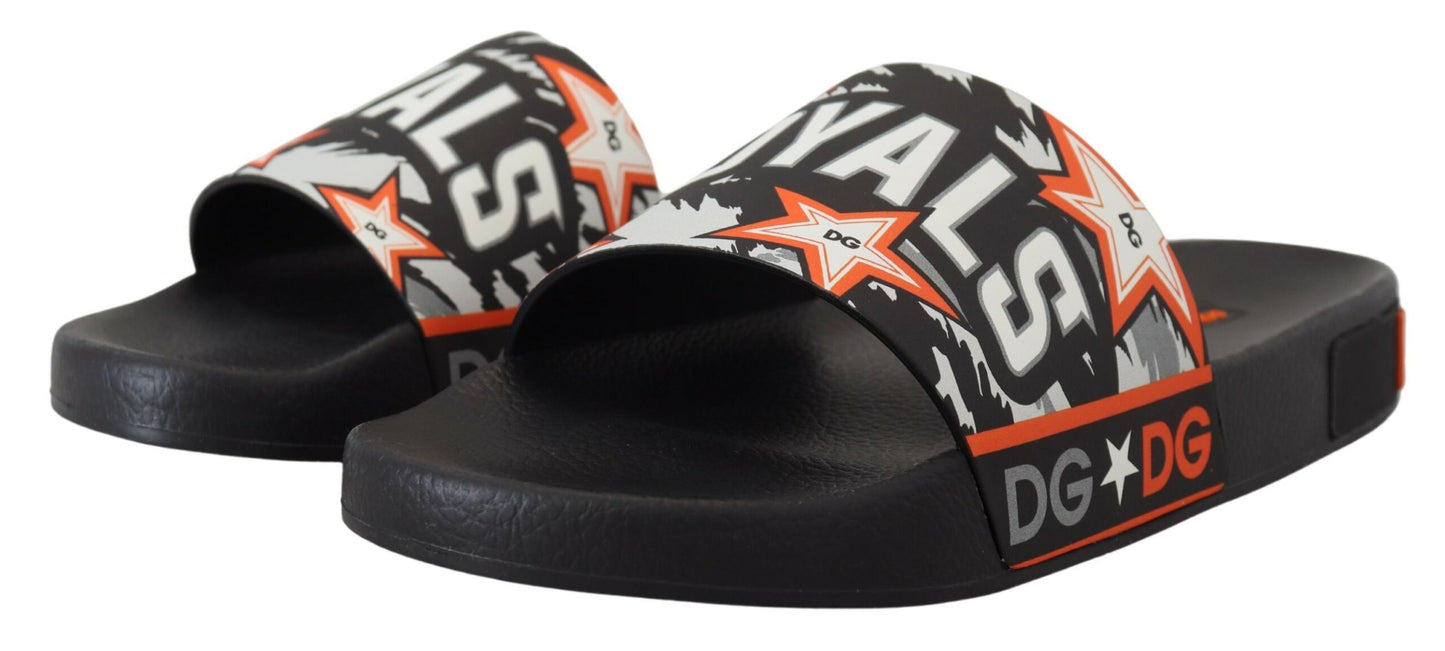 Dolce & Gabbana Elegant Black and Orange Slide Sandals