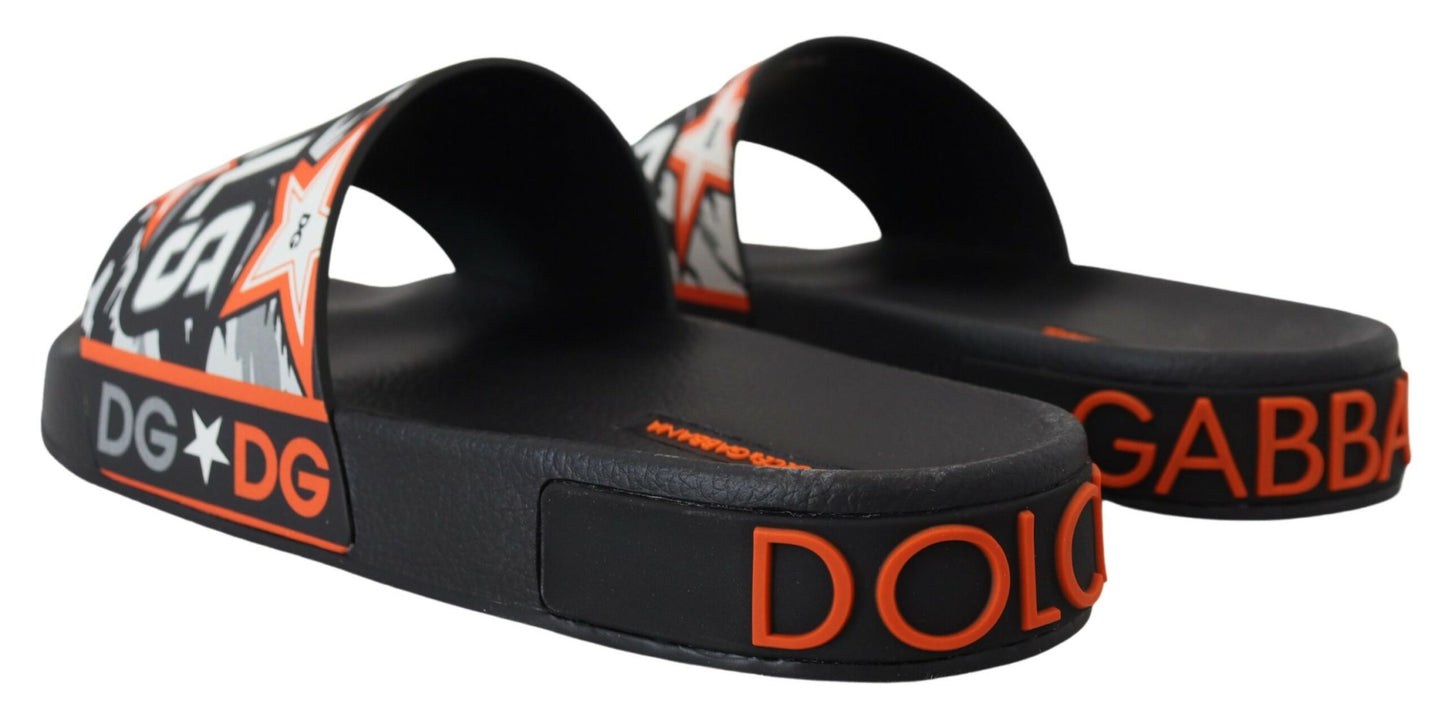 Dolce & Gabbana Elegant Black and Orange Slide Sandals