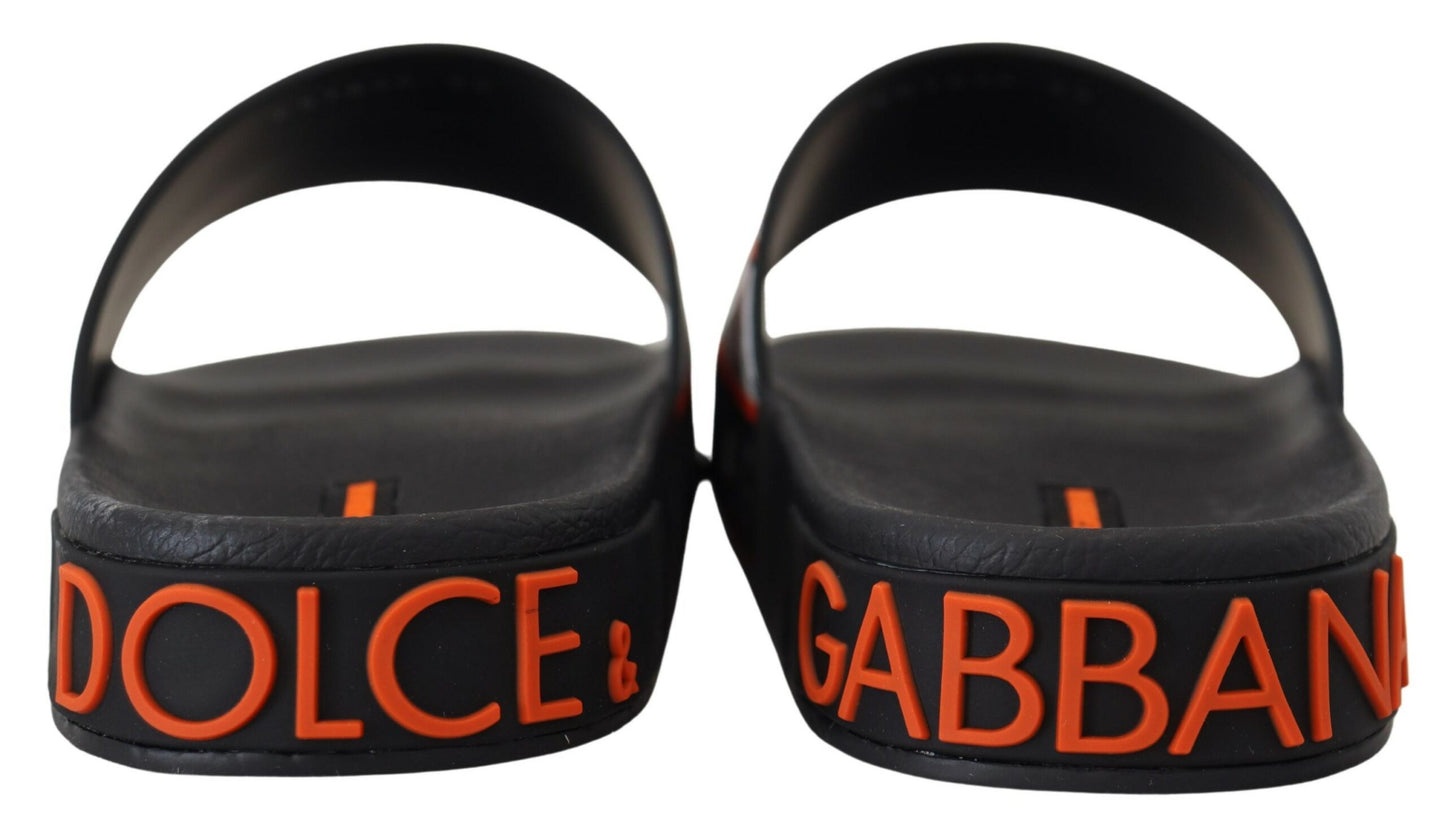 Dolce & Gabbana Elegant Black and Orange Slide Sandals