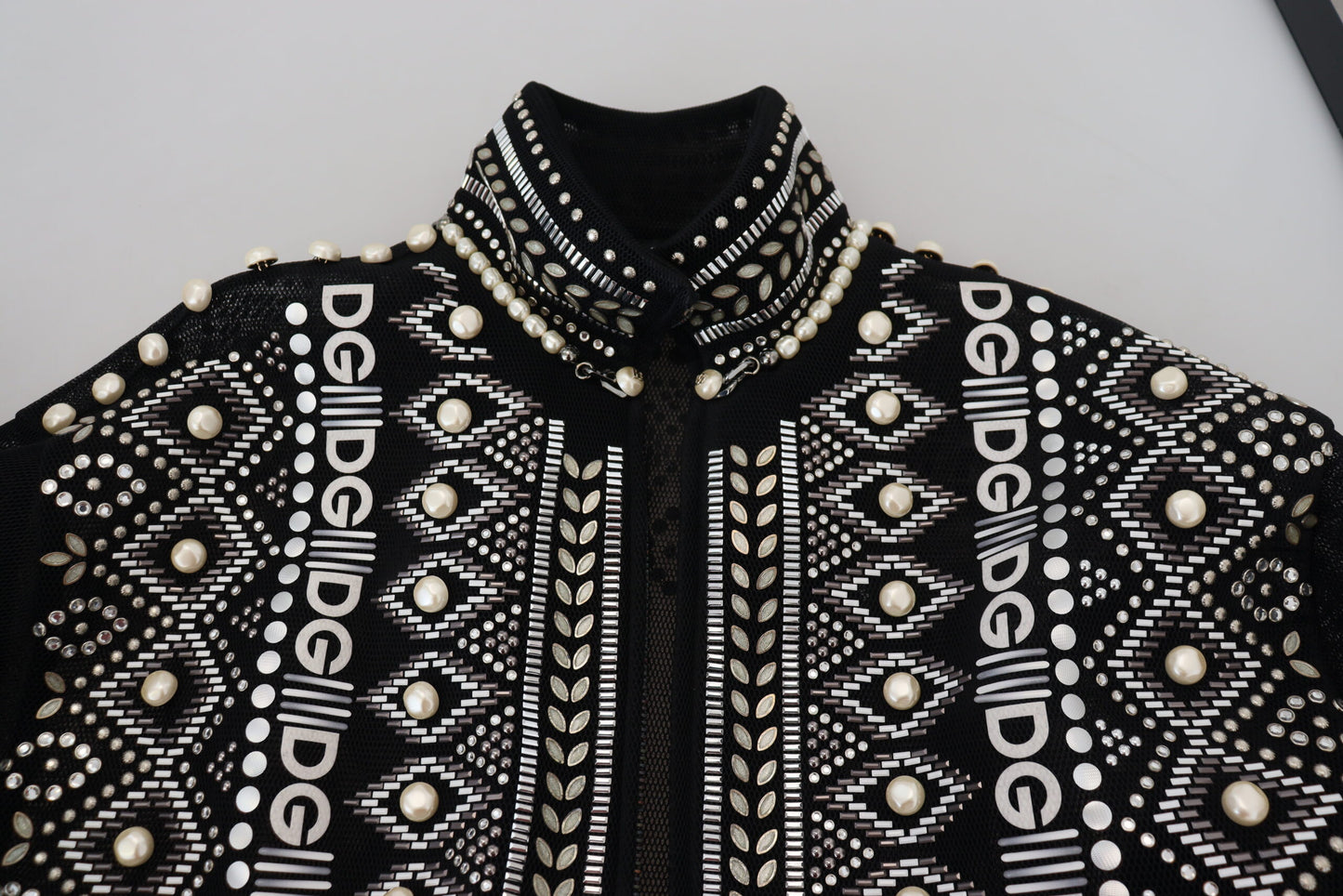 Dolce & Gabbana Black White DG Pearl Embellishment Jacket