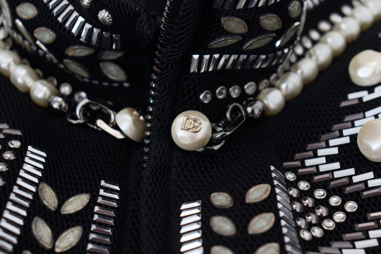 Dolce & Gabbana Black White DG Pearl Embellishment Jacket