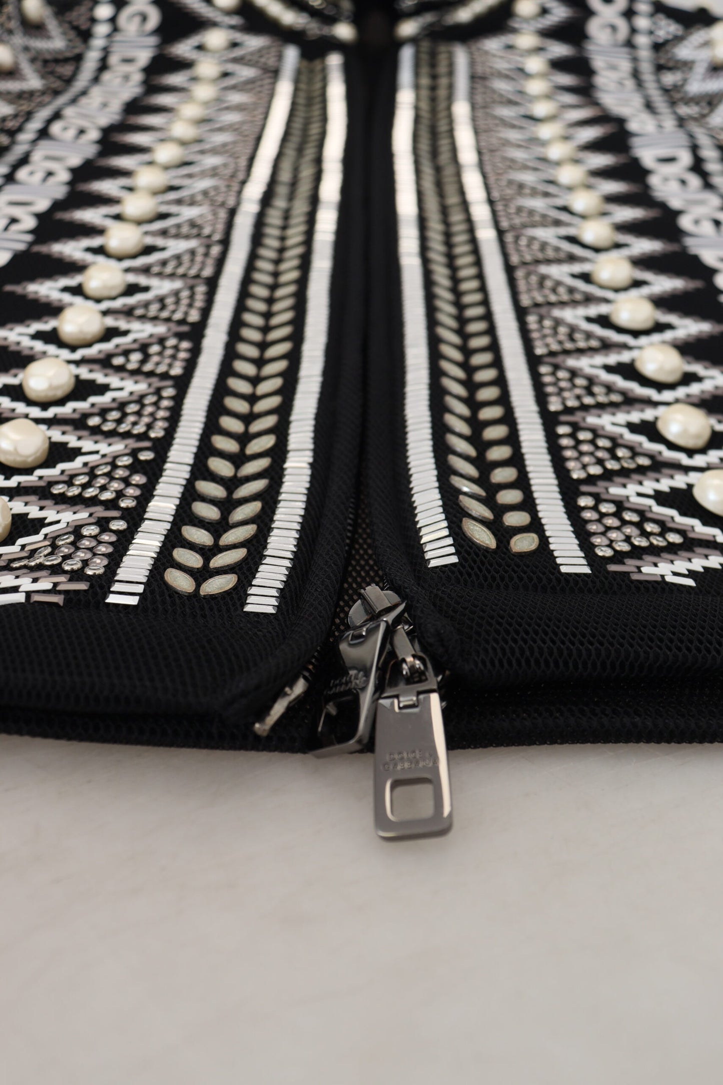 Dolce & Gabbana Black White DG Pearl Embellishment Jacket