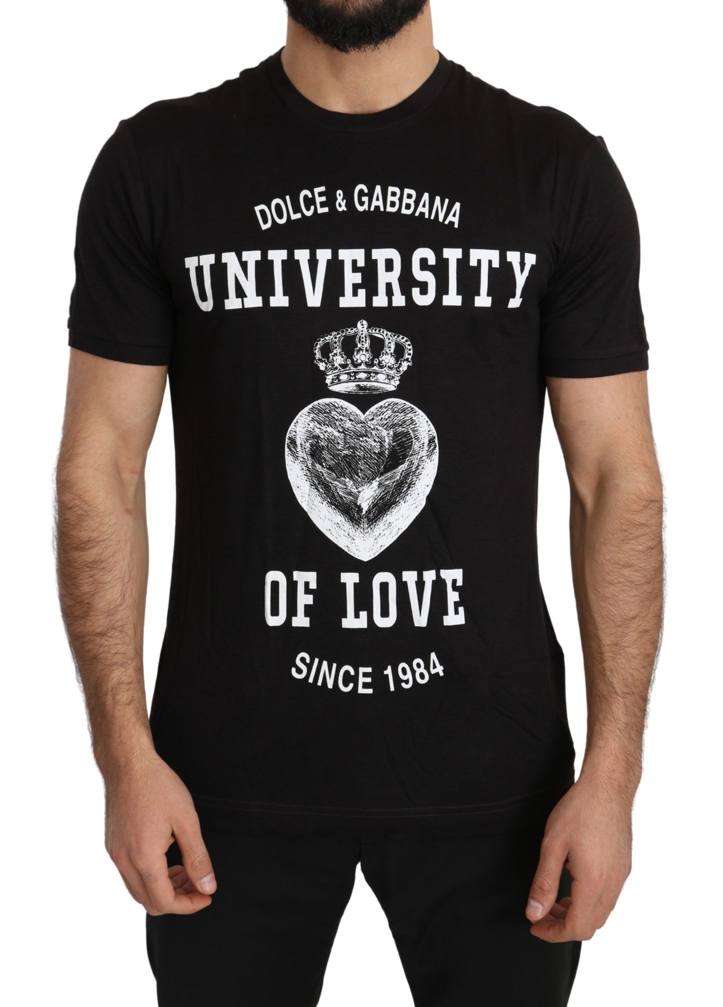 Dolce & Gabbana Sleek Black Crew Neck Tee with Exclusive Print