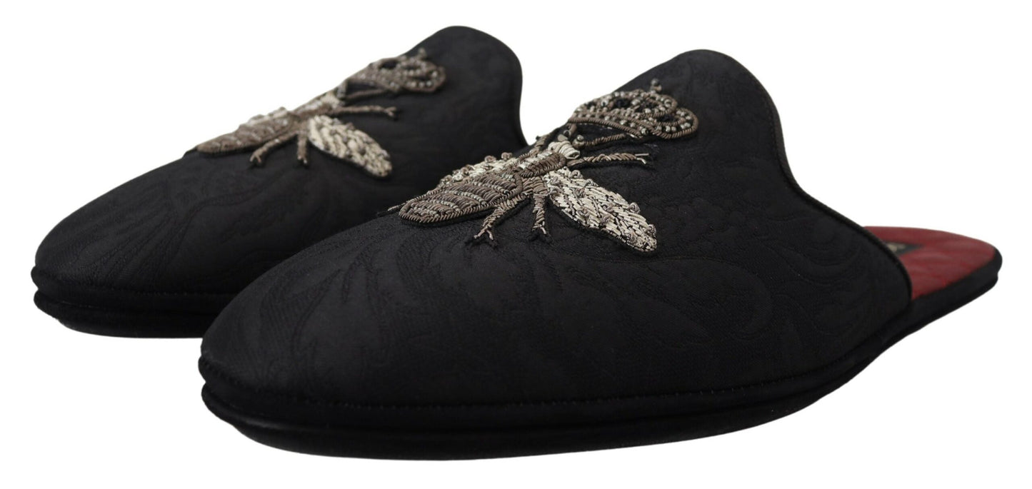 Dolce & Gabbana Opulent Embroidered Bee Crown Slides