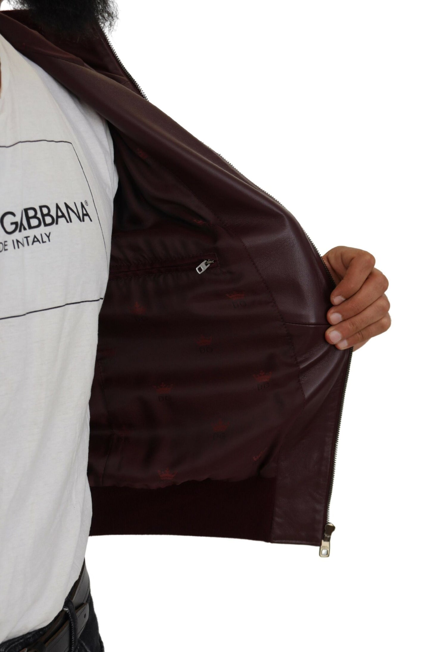 Dolce & Gabbana Maroon Hooded Leather Masterpiece Jacket