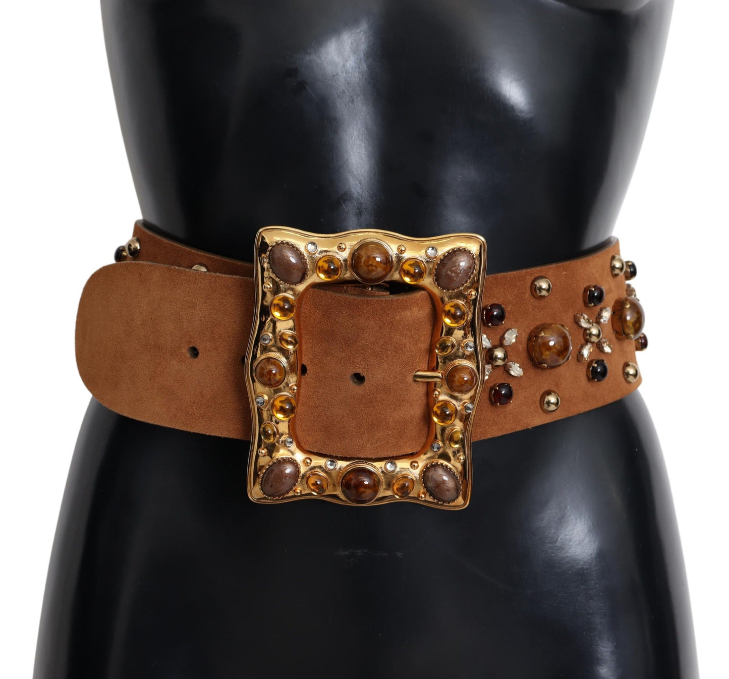 Dolce & Gabbana Studded Gold Detail Brown Leather Belt