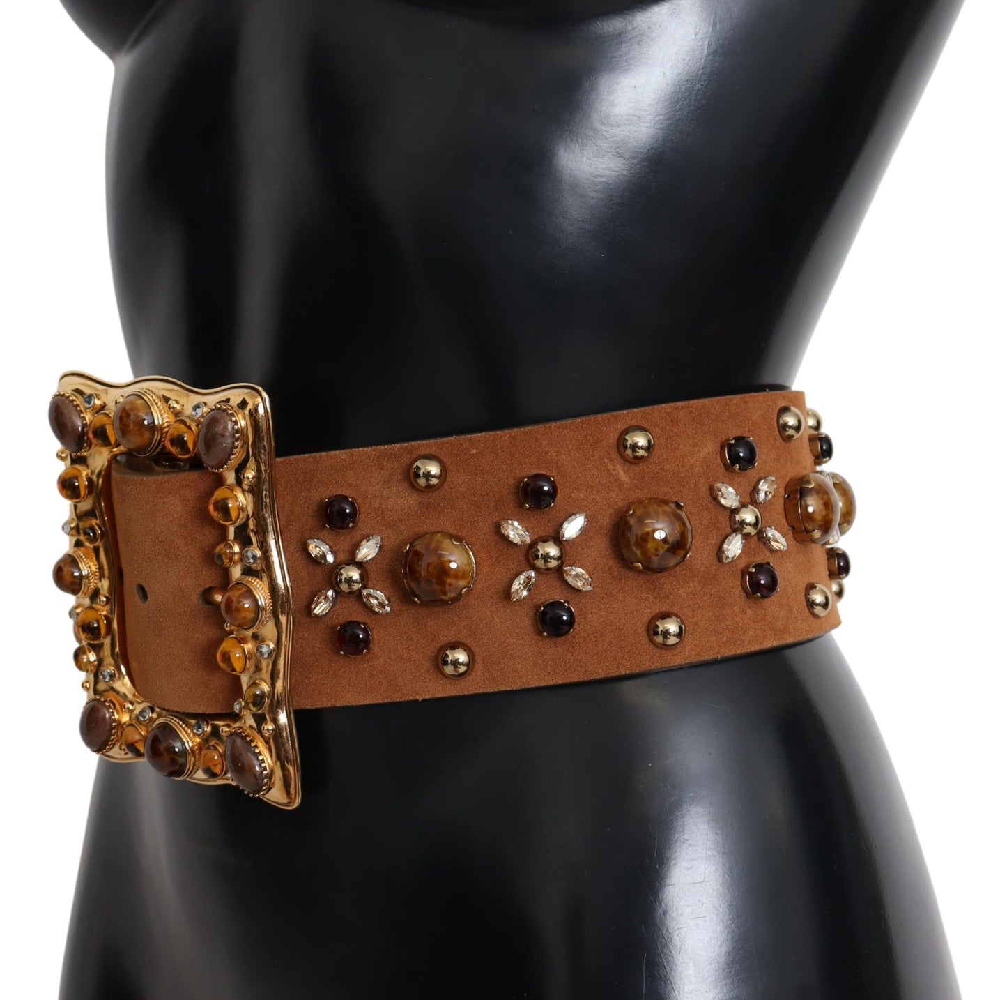 Dolce & Gabbana Studded Gold Detail Brown Leather Belt