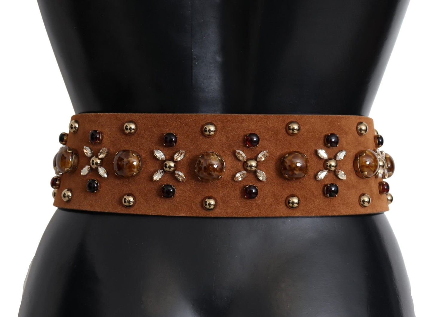 Dolce & Gabbana Studded Gold Detail Brown Leather Belt