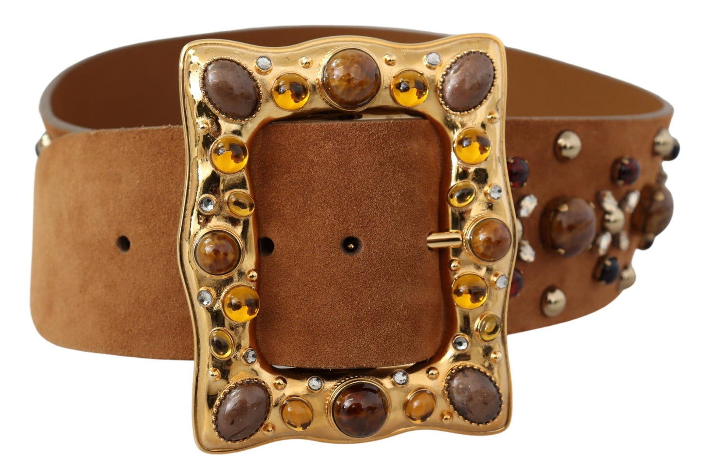 Dolce & Gabbana Studded Gold Detail Brown Leather Belt