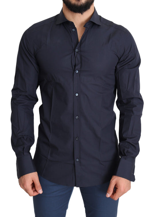 Dolce & Gabbana Elegant Navy Blue Slim Fit Dress Shirt