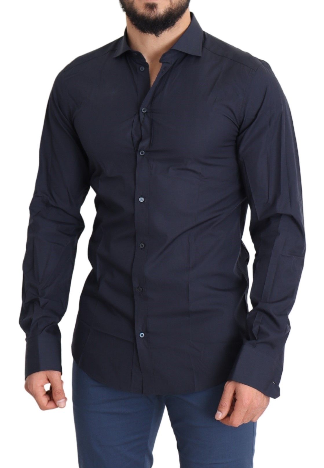 Dolce & Gabbana Elegant Navy Blue Slim Fit Dress Shirt