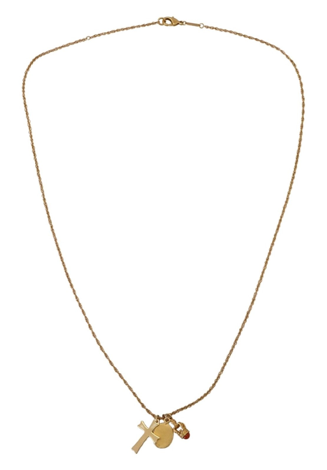 Dolce & Gabbana Elegant Gold Tone Charm Necklace with Cross Pendant