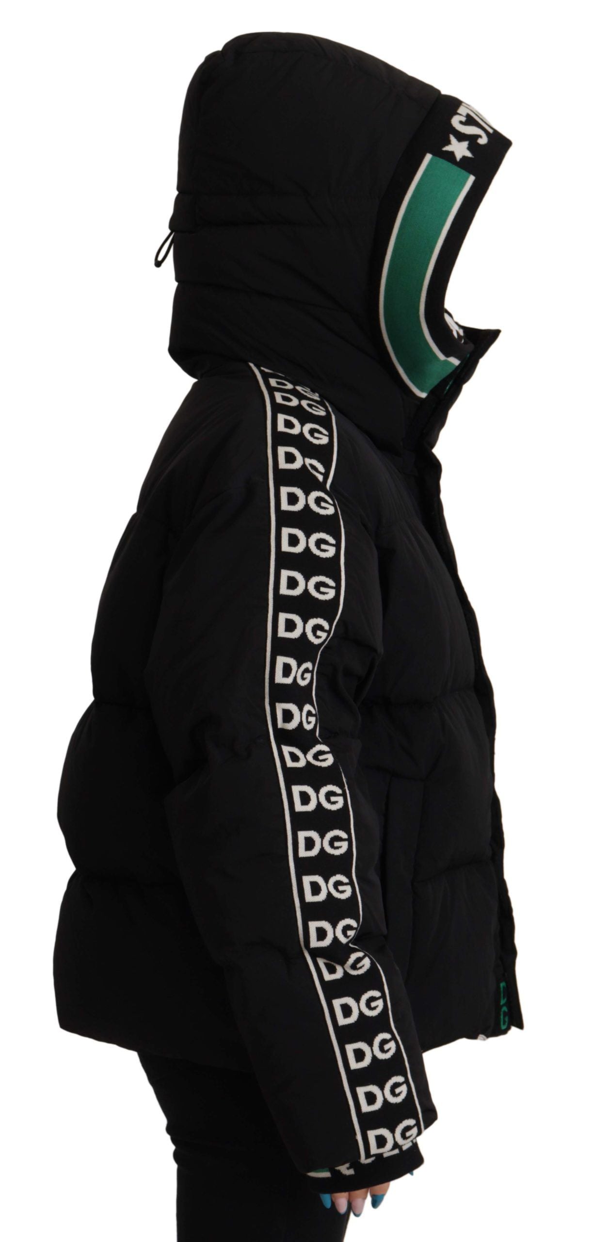 Dolce & Gabbana Elegant Black Puffer Jacket with Knit Logo Details