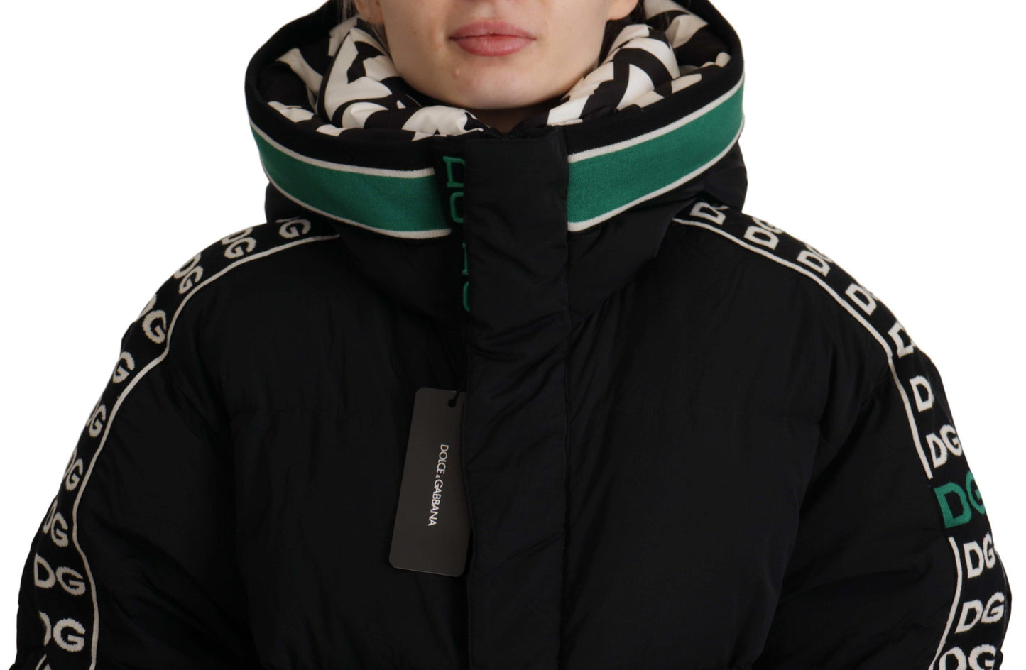 Dolce & Gabbana Elegant Black Puffer Jacket with Knit Logo Details