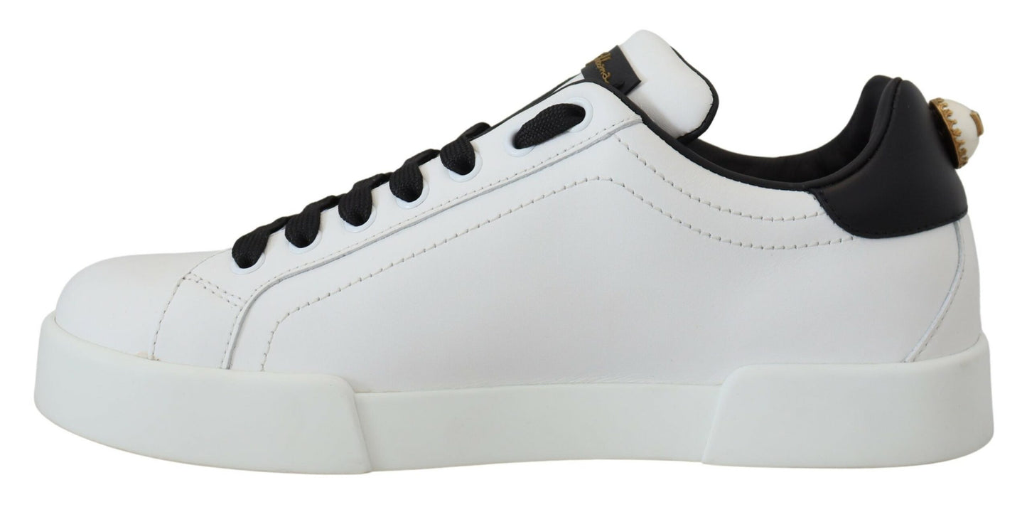 Dolce & Gabbana Elegant White Leather Sneakers with Heart Roses Detail