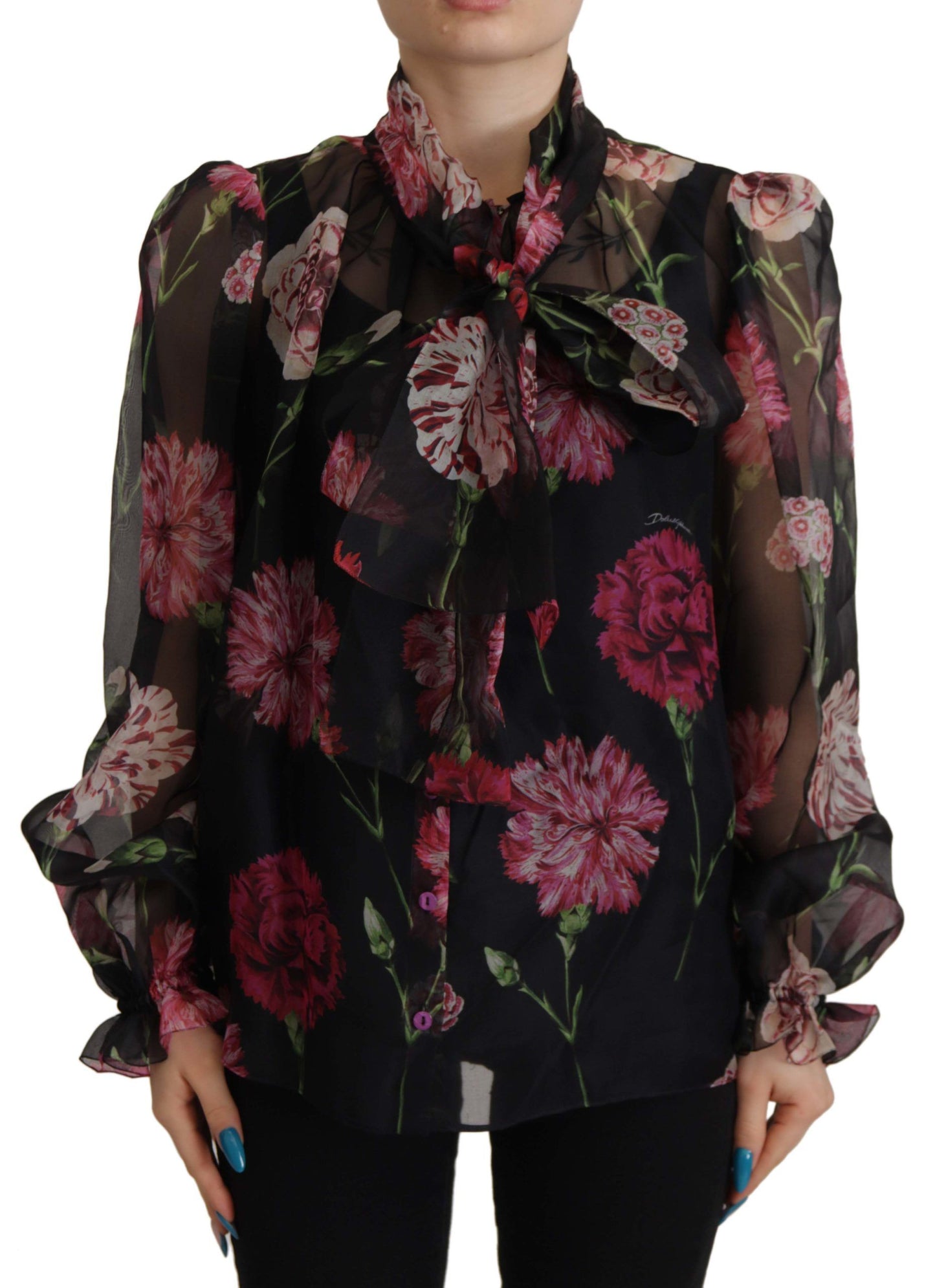 Dolce & Gabbana Elegant Floral Silk Scarf Neck Blouse